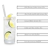 HALM Glasstrohhalme Gin Geschenkset 6 lustige Sprüche auf 20 cm Glas Strohhalmen graviert in Deutsch Glastrinkhalme als Gin Tonic Geschenk