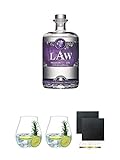 LAW Gin Ibiza 0,7 Liter + Gin Tonic Glas - 5414/67 + Gin Tonic Glas - 5414/67 + Schiefer Glasuntersetzer eckig ca. 9,5 cm Ø 2 Stück